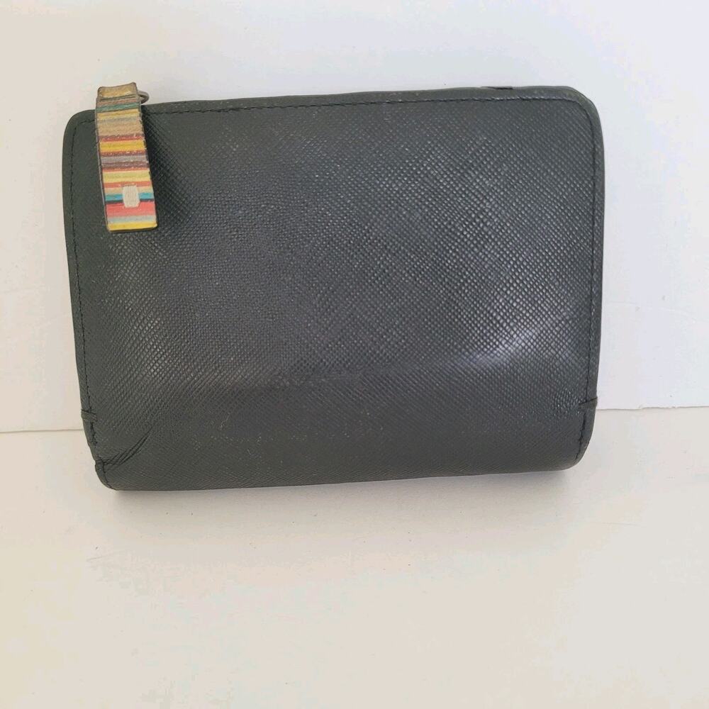 Paul Smith Leather Black Wallet Credit Card‎ Bill Holder Bifold Logo Zip Unisex